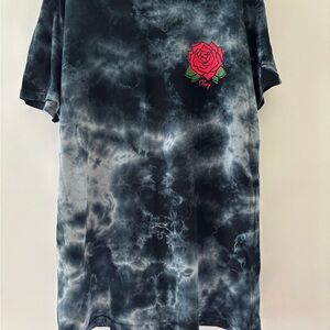 Obey Black and Gray Tie-Dye Tee with Rose Design
